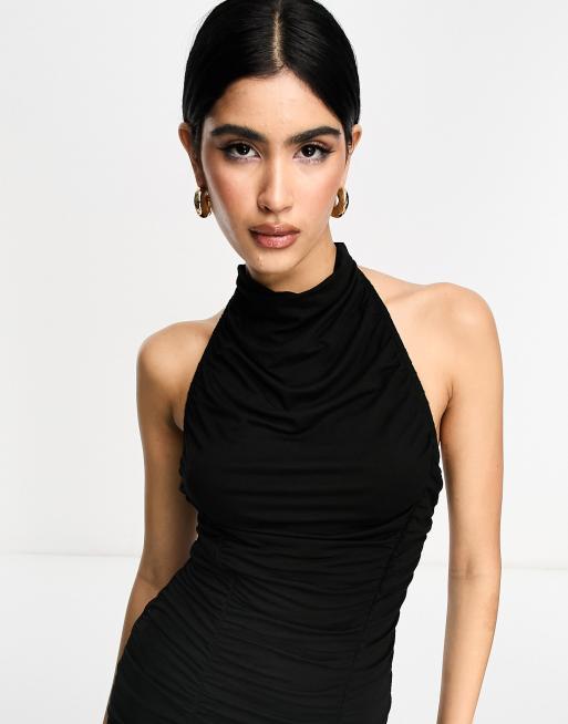 ASOS DESIGN Vestito corto accollato in tessuto nero arricciato ASOS