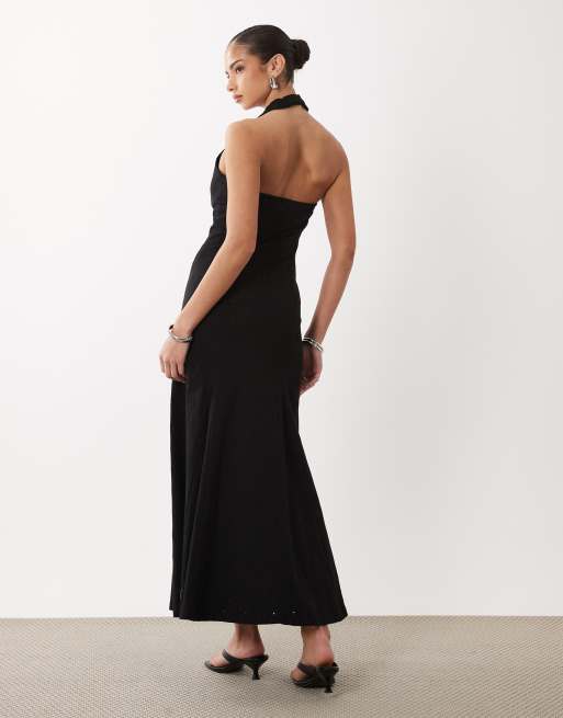 ASOS DESIGN - Vestito corto allacciato al collo nero in pizzo, 4 di 4