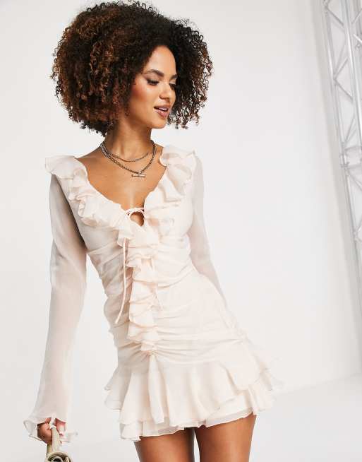 ASOS DESIGN - Vestito corto anni '90 rosa chiaro con volant sul davanti, 4 di 4