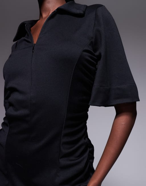 ASOS DESIGN - Vestito corto arricciato nero con zip, 4 di 4