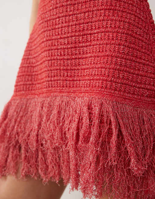 ASOS DESIGN - Vestito corto asimmetrico in maglia bouclé rossa, 3 di 4