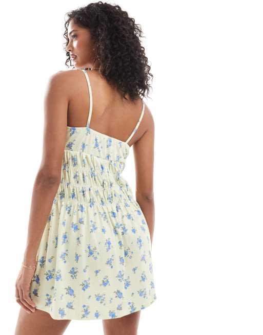 ASOS DESIGN - Vestito corto bianco a fiorellini con spalline sottili e arricciature, 4 di 4