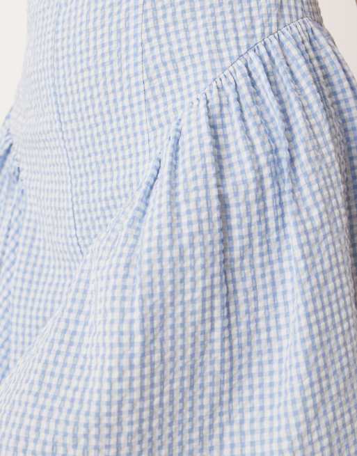 ASOS DESIGN - Vestito corto blu a quadretti con cuciture a vista, 3 di 4