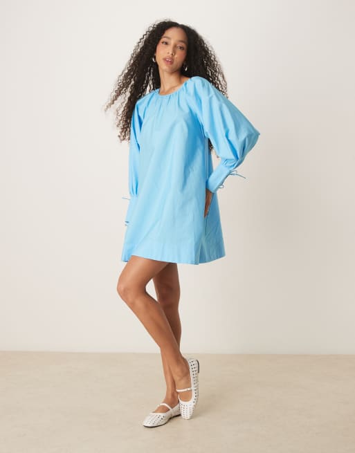 ASOS DESIGN - Vestito corto blu con polsini ampi, 2 di 4