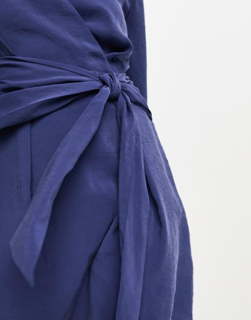 ASOS DESIGN Vestito corto blu navy allacciato in vita con