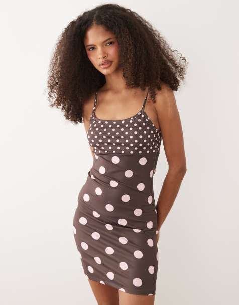 ASOS DESIGN - Vestito corto color block a pois con spalline sottili - view 1