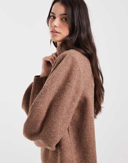 ASOS DESIGN - Vestito corto color cioccolato con maniche ampie e spalline imbottite, 2 di 4