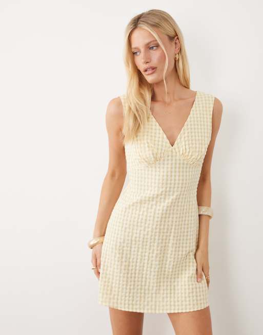 ASOS DESIGN - Vestito corto color crema a quadretti con scollo a V