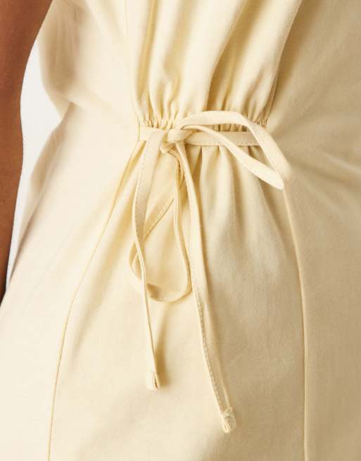 ASOS DESIGN - Vestito corto color limone senza maniche stretto in vita, 3 di 4