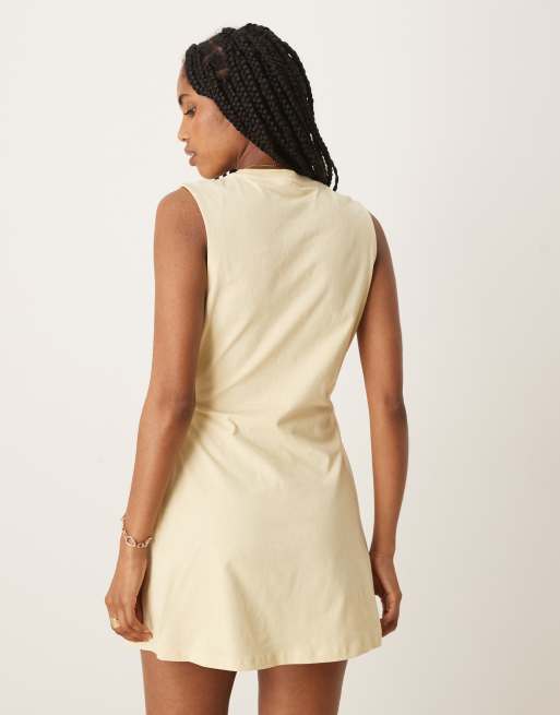 ASOS DESIGN - Vestito corto color limone senza maniche stretto in vita, 4 di 4