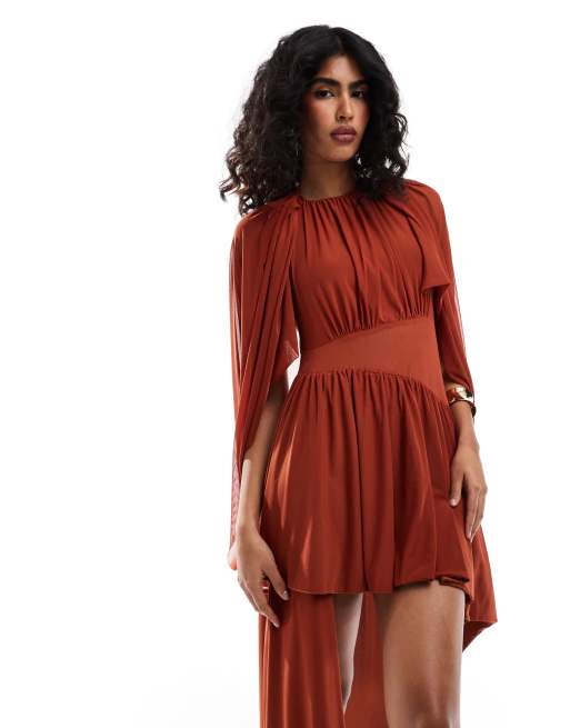 ASOS DESIGN Vestito corto color ruggine in misto tessuto rete