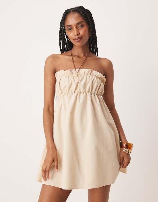 ASOS DESIGN - Vestito corto color talpa affumicato con bustino con volant
