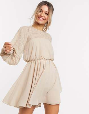 Vestito corto con carrè con decorazioni lineari-Multicolore - ASOS DESIGN  donna Multicolore - immagine3