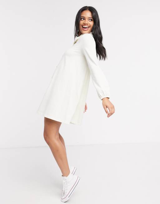 ASOS DESIGN - Vestito corto con colletto con bordo in pizzo crema