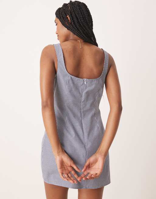ASOS DESIGN - Vestito corto con corpino aderente e gonna svasata con stampa a quadretti, 4 di 4