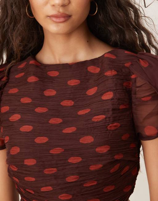 ASOS DESIGN - Vestito corto con corpino arricciato, cut-out e stampa a pois, 2 di 4