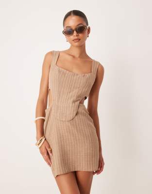 ASOS DESIGN - Vestito corto con cut-out, colore naturale a righe