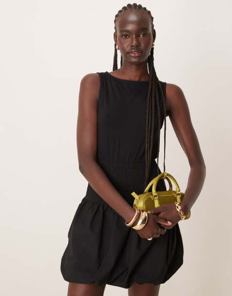 ASOS DESIGN - Vestito corto con fondo a palloncino con maniche arricciate nero - view 1