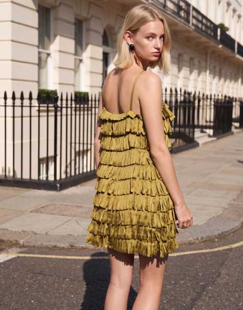 ASOS DESIGN vestito corto con frange e nastro in raso - view 1