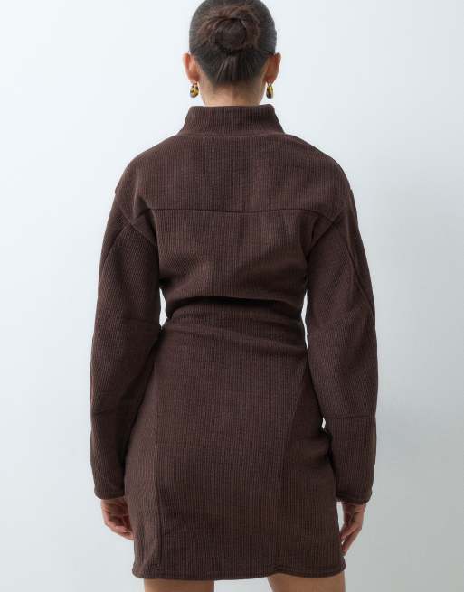 ASOS DESIGN vestito corto con inserti in tessuto a coste morbido marrone, 4 di 5