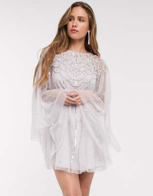 Vestito corto con perle e mantella-Viola - ASOS DESIGN  donna Viola - immagine1