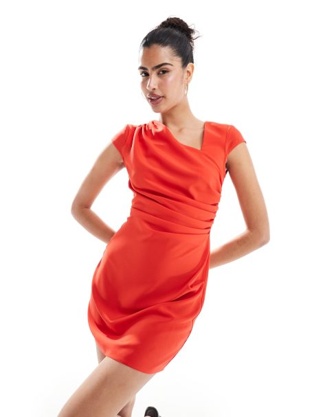 ASOS DESIGN - Vestito corto con scollo asimmetrico rosso vivace - view 1
