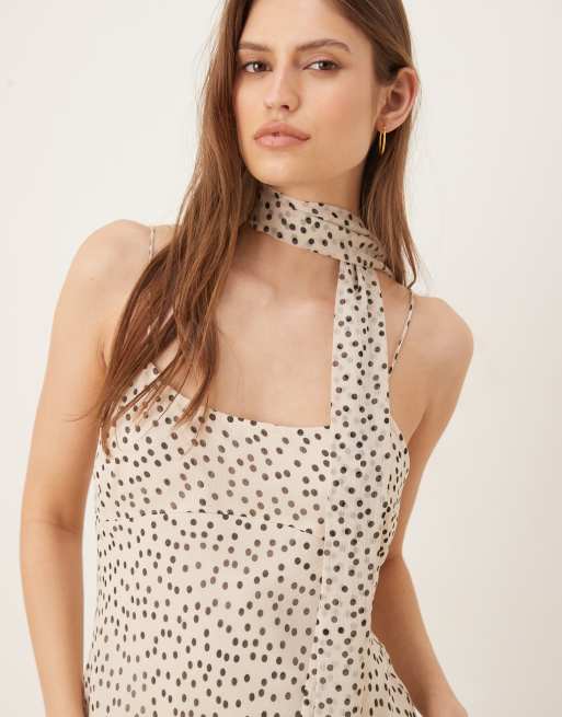 ASOS DESIGN - Vestito corto con spalline sottili e foulard nero a pois, 4 di 4