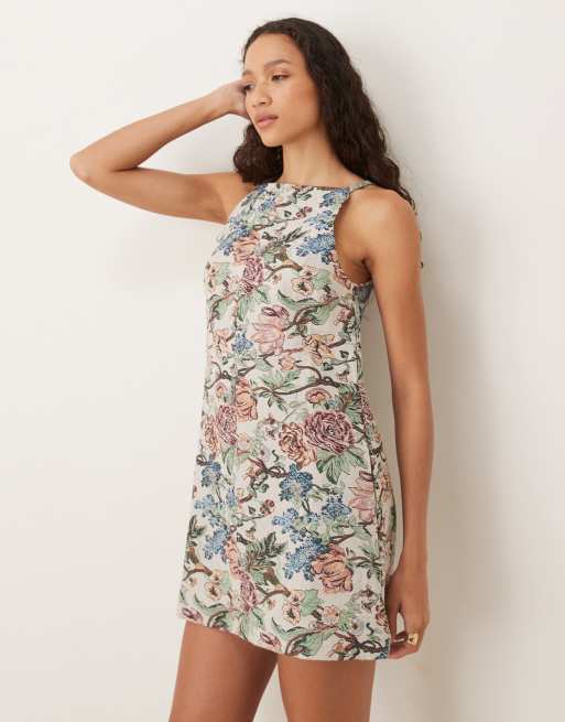 ASOS DESIGN - Vestito corto con spalline sottili e stampa stile arazzo, 4 di 4