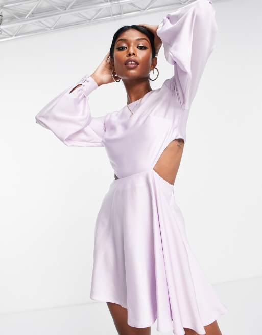 ASOS DESIGN Vestito corto con taglio sbieco in raso lilla con
