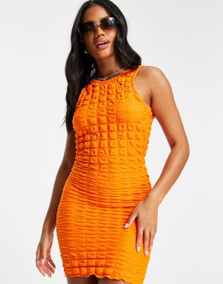 ASOS DESIGN popcorn texture racer beach mini dress in orange - ASOS Price Checker