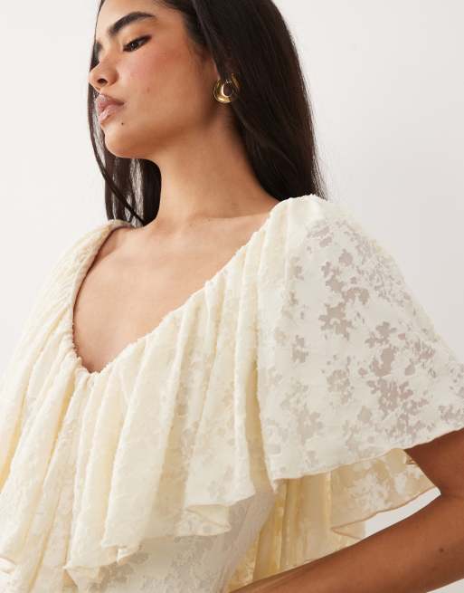 ASOS DESIGN - Vestito corto dévoré bianco con maniche a pipistrello con volant, 4 di 4