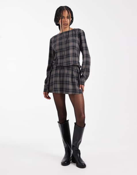 ASOS DESIGN - Vestito corto drappeggiato con vita scesa a quadri spazzolati - view 1