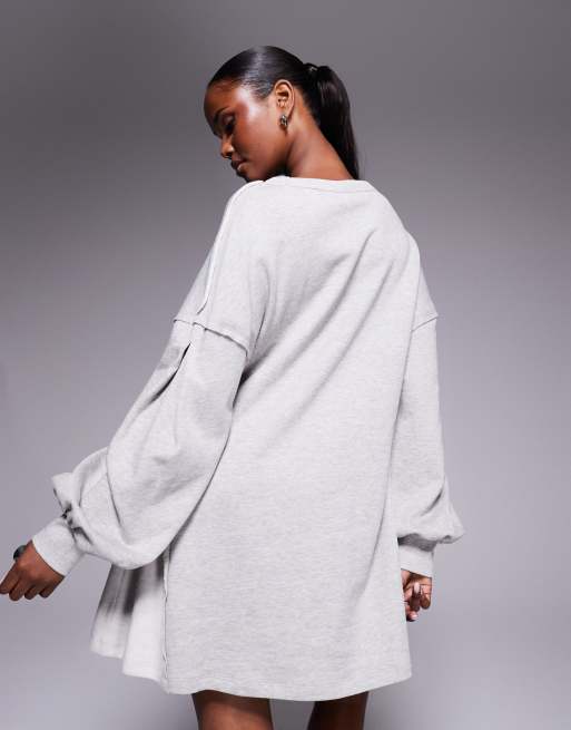ASOS DESIGN - Vestito corto felpato a trapezio in cotone grigio mélange, 4 di 4