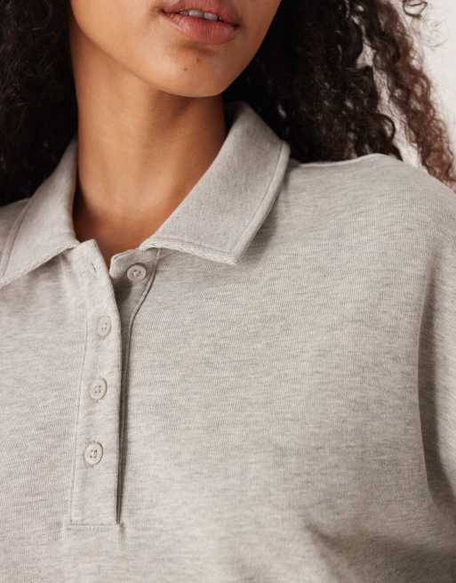 ASOS DESIGN - Vestito corto felpato stile polo in cotone grigio mélange, 3 di 4