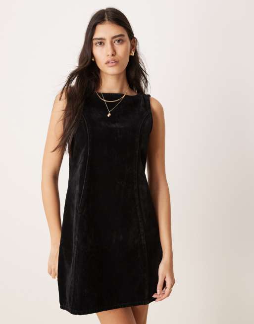 ASOS DESIGN - Vestito corto floccato in denim nero, 2 di 4