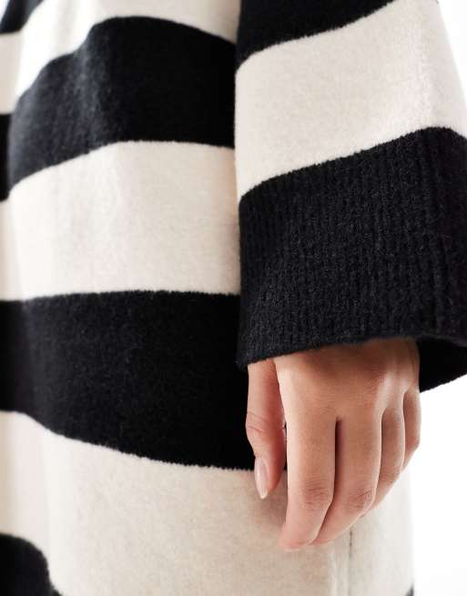ASOS DESIGN - Vestito corto girocollo a righe monocromatiche con polsini ampi, 2 di 4
