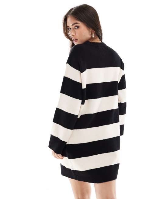 ASOS DESIGN - Vestito corto girocollo a righe monocromatiche con polsini ampi, 4 di 4