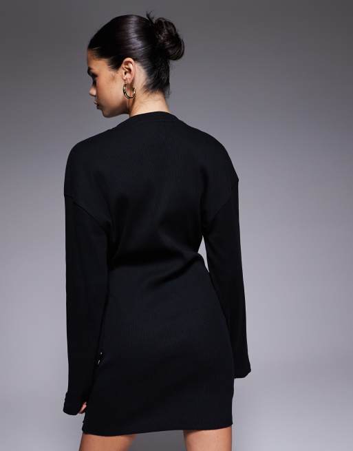 ASOS DESIGN - Vestito corto girocollo con bottoni e coste larghe nero, 4 di 4