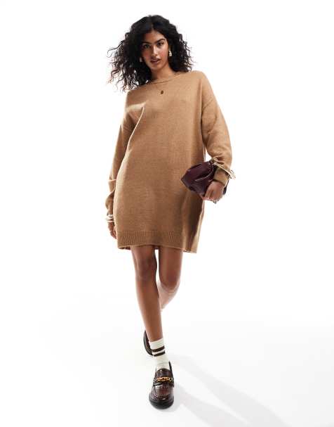 ASOS DESIGN - Vestito corto girocollo in maglia color cammello - view 1