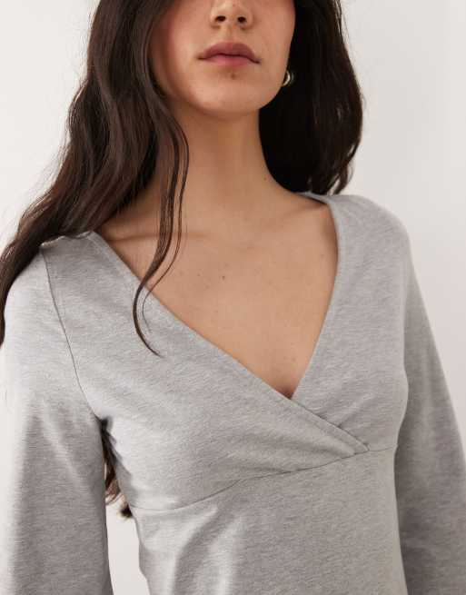 ASOS DESIGN - Vestito corto grigio con scollo a V e maniche a 3/4, 4 di 4