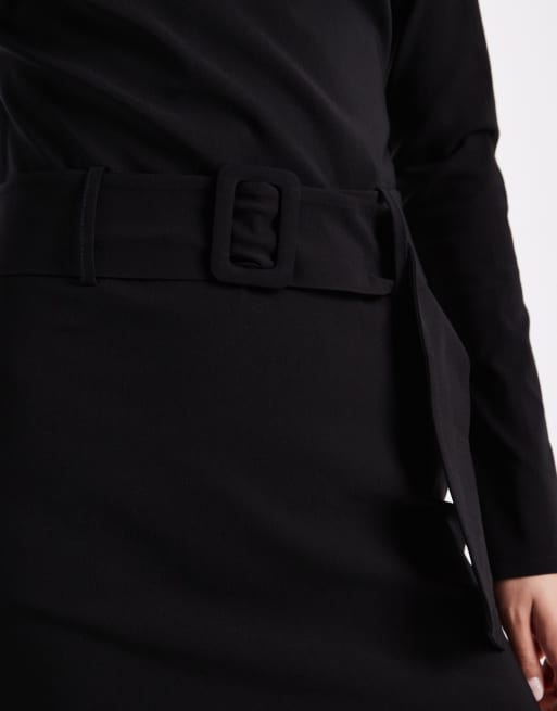 ASOS DESIGN - Vestito corto in bengalina nero con scollo a barchetta e cintura, 3 di 4