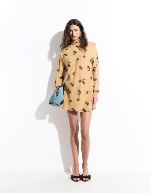 ASOS DESIGN - Vestito corto in chiffon con stampa di ciliegie e maniche a pipistrello, 3 di 7