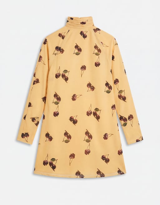 ASOS DESIGN - Vestito corto in chiffon con stampa di ciliegie e maniche a pipistrello, 5 di 7