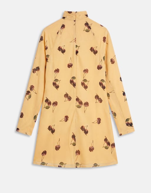 ASOS DESIGN - Vestito corto in chiffon con stampa di ciliegie e maniche a pipistrello, 6 di 7