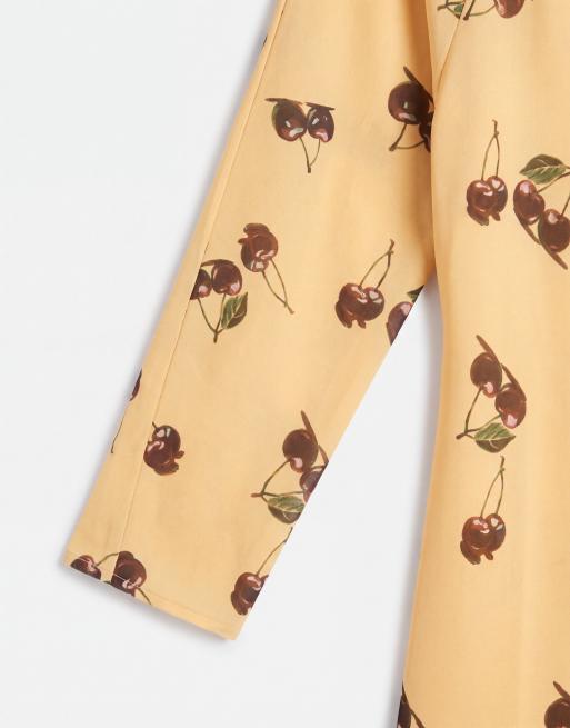 ASOS DESIGN - Vestito corto in chiffon con stampa di ciliegie e maniche a pipistrello, 7 di 7