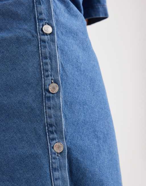 ASOS DESIGN - Vestito corto in denim blu medio arricciato sul davanti, 4 di 4