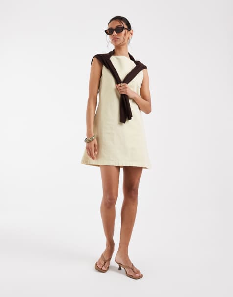 ASOS DESIGN - Vestito corto in denim color latticello con gonna svasata - view 1