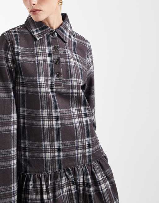 ASOS DESIGN - Vestito corto in denim con stampa a quadri e vita scesa, 3 di 4