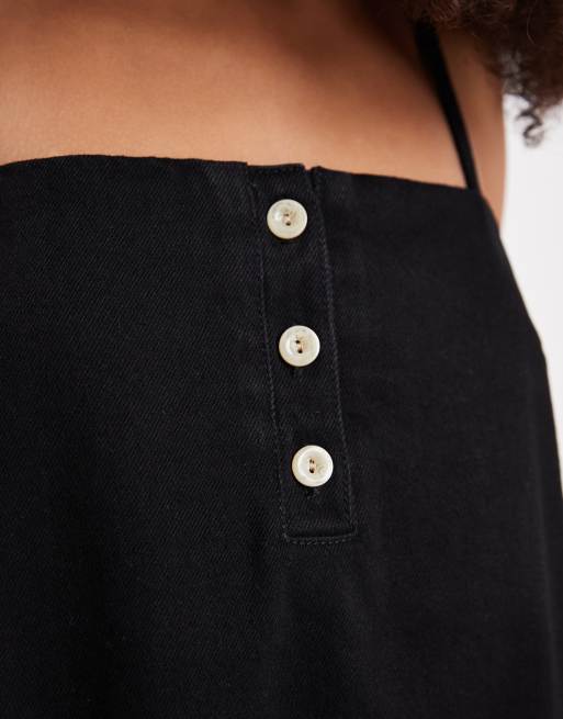 ASOS DESIGN - Vestito corto in denim nero con spalline sottili e bottoni, 3 di 4