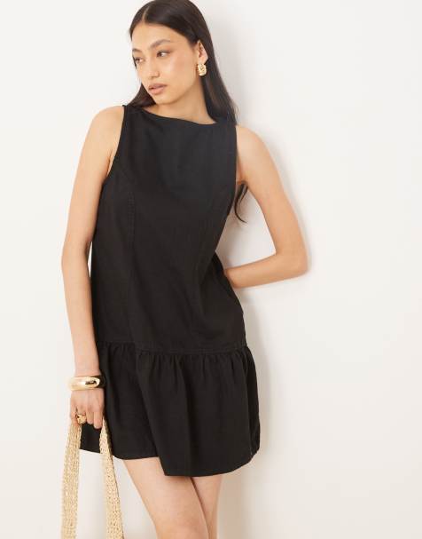 ASOS DESIGN - Vestito corto in denim nero slavato con vita scesa - view 1